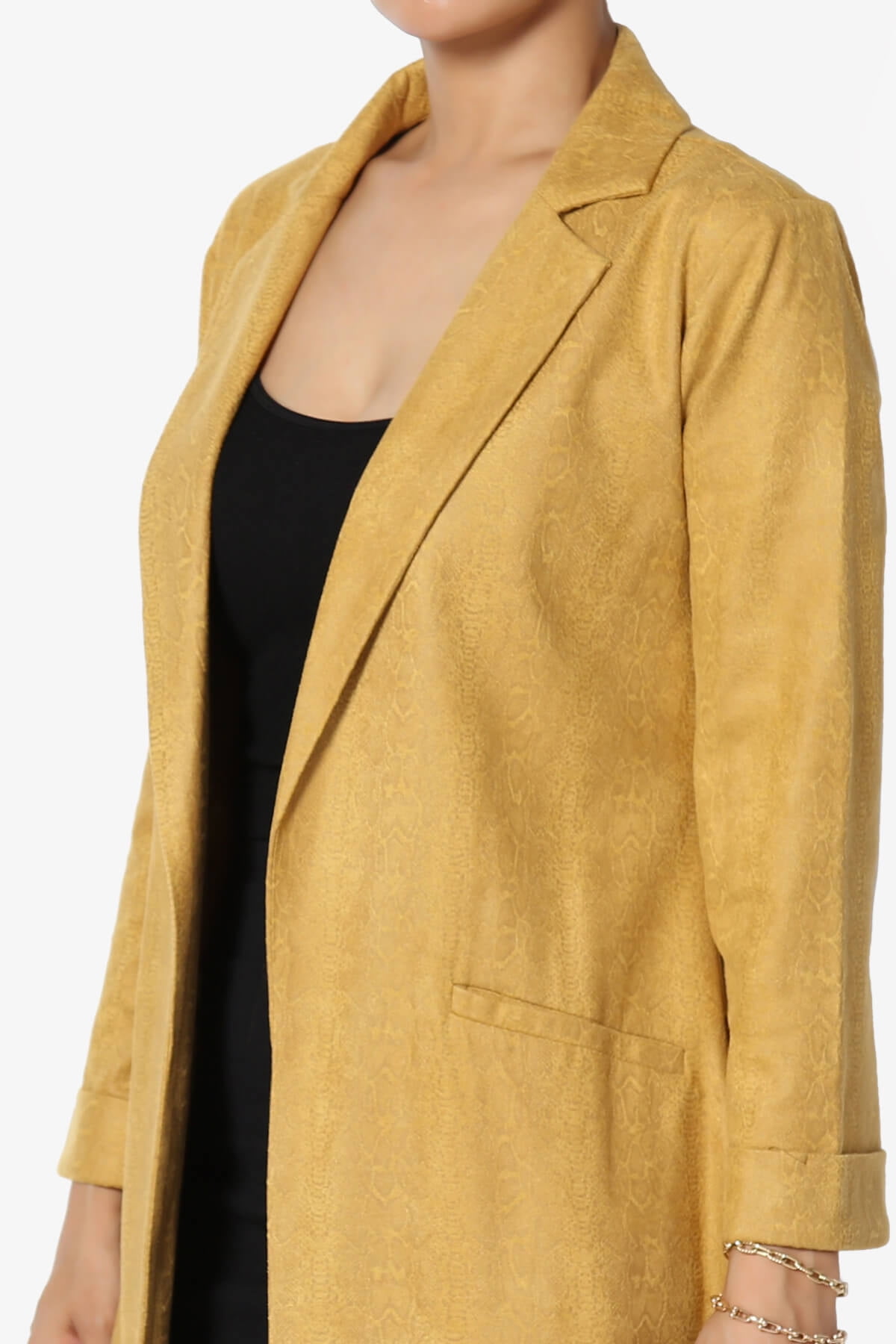 TheMogan Women's Snake Faux Suede Slim Fit Duster Jacket Open