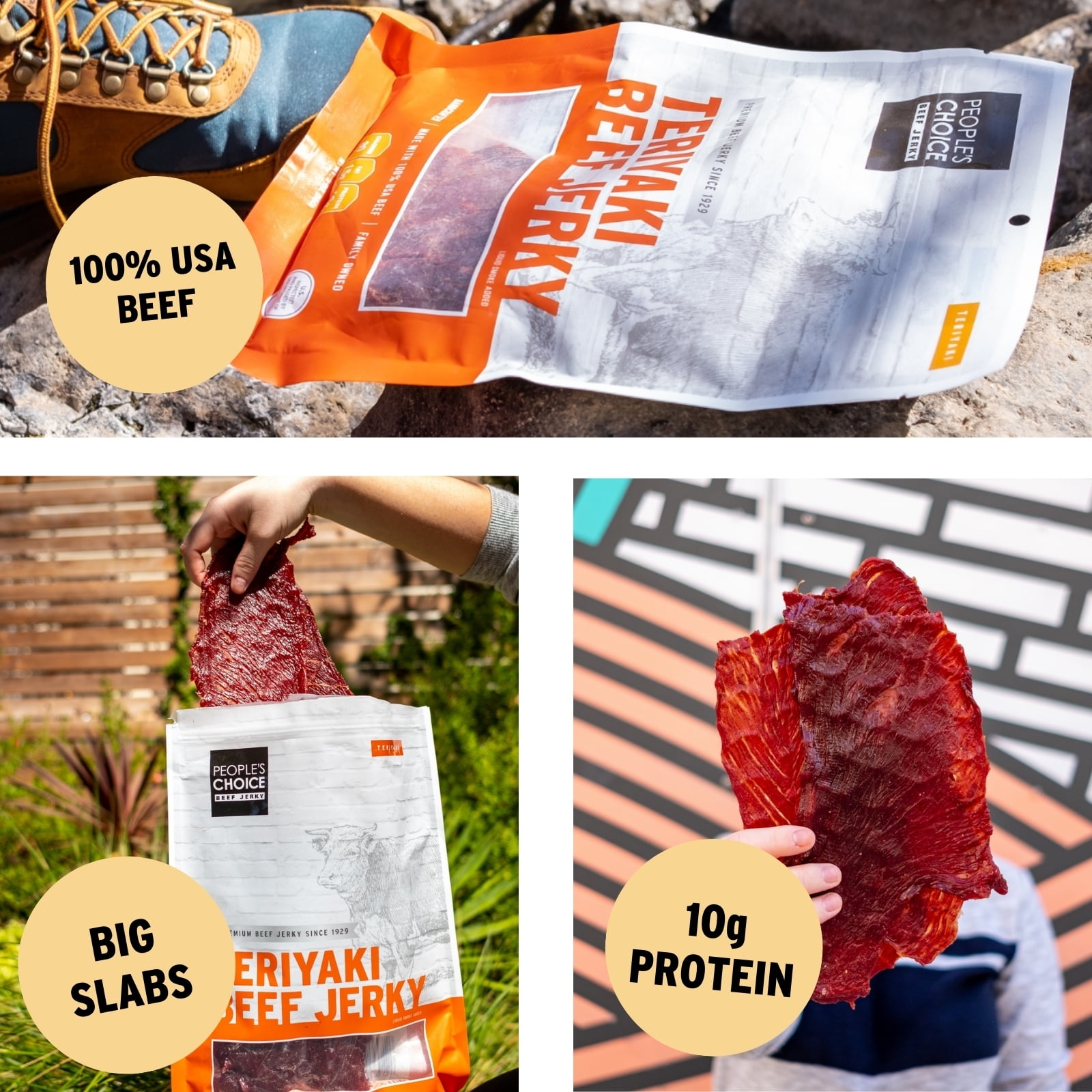 People's Choice Beef Jerky - Classic - Teriyaki - Big Slab - Thin Sheets - 15 Slabs, 1 Bag
