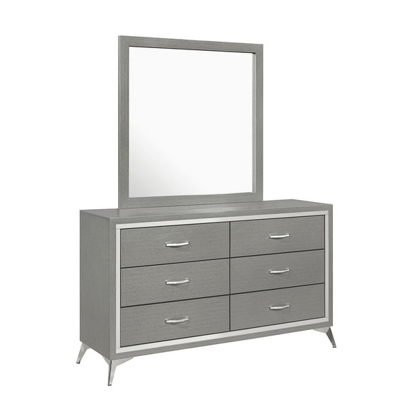 New Classic Furniture Huxley Solid Wood Dresser with Mirror in Gray