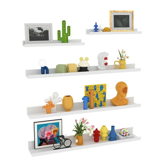 5-Pack 36 Inch White Floating Wall Shelves with Picture Ledge