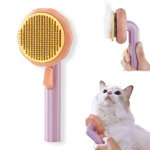 Cepillo para gatos con botón de liberación, cepillos de aseo para mascotas para gatos de interior, peine para gatos de pelo largo o corto, gato calabaza