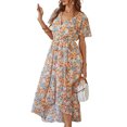 thumbnail image 3 of VISgogo Vestido sin mangas para mujer con cinturón ajustable, estampado floral, decoración de volantes, ropa de verano dividida VISgogo moda, 3 of 8
