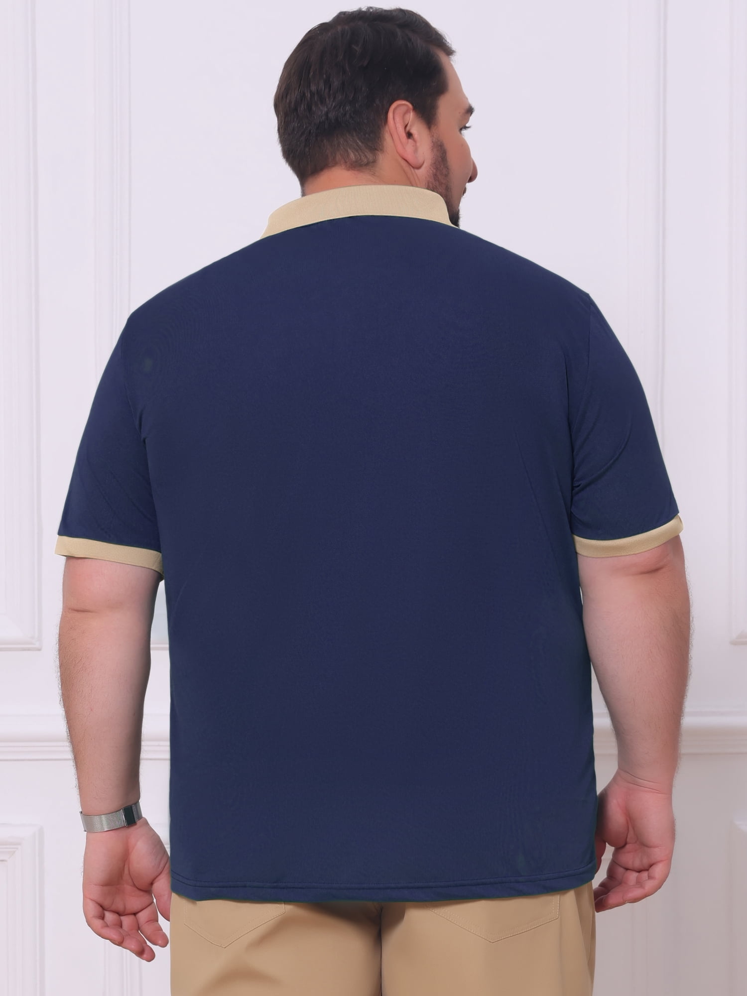 DARING DIVA Men's Contrast Collar Short Sleeves Breathable Polo Shirts 5XL Dark Blue