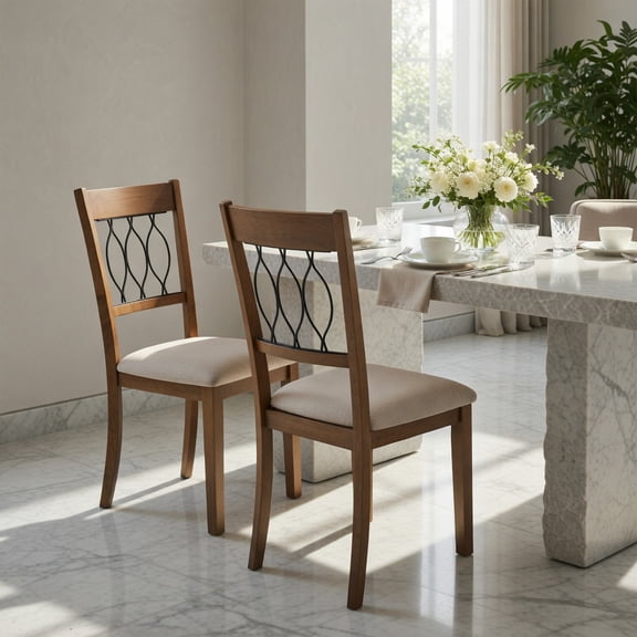 GVN Set of 2 Kitchen Chair with Padded Seat, Fabric Upholstered Dinner Chairs for Dining Room, Kicthen, Living Room, Rustic Brown