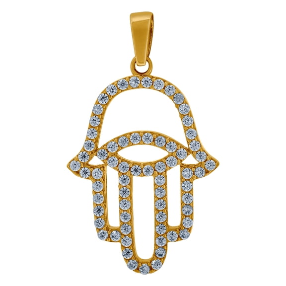 14k Yellow Gold Womens Cubic Zirconia Hand Of Humsa Religious Charm Pendant Necklace 26x15mm Wide Pendant for Women