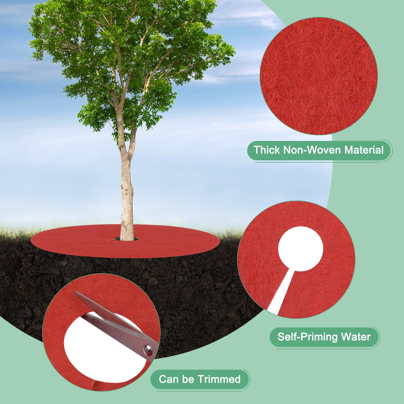 Uxcell 8 Pack Non Woven Tree Cover Rings,32.2 Inch Weed Fabric Cover,Apply To Tree Mulch Ring(Round Red)