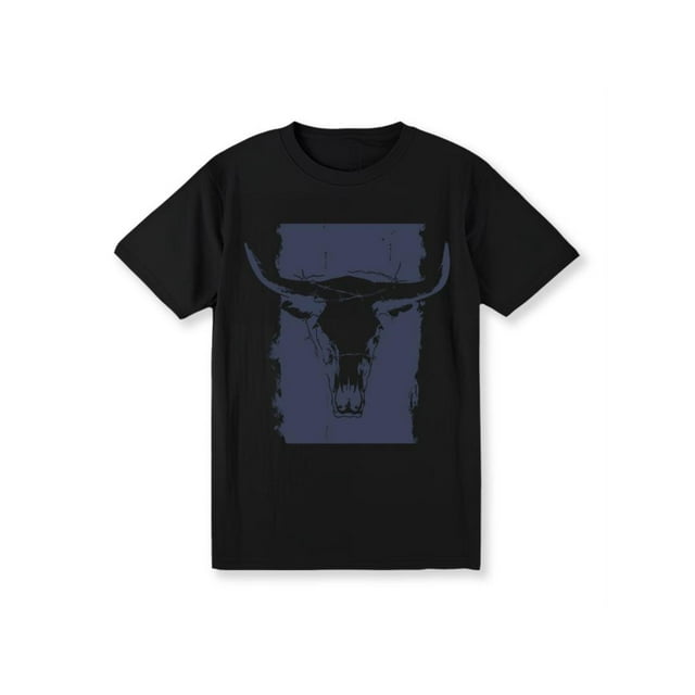 Wild West, Men's Western Bull Skull Graphic Tee - Casual Crew Neck, Short Sleeve,