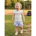 thumbnail image 4 of BemeyourBBs Kids Toddler Girls Baseball Outfit Cute Infant Baby Girl Summer Clothes  Fly Sleeve Embroidery Baseball T-shirt with Ruffle Plaid Shorts Set Toddler Girls Summer 2-piece Outfit, 4 of 9