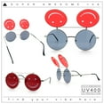 thumbnail image 2 of Retro Smiley Face Double Flip Up Round Circle Lens Hippie Sunglasses Silver - Black Red, 2 of 9