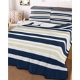 thumbnail image 3 of Quilts Twin XL Size, Navy Blue Khaki Striped Soft Comforter Bedding Set for Bed, Gradient Horizontal Lines Lightweight Quilted Bedspread with Pillow Cover(2 Pieces) for All Season, 68x98 Inch, 3 of 6