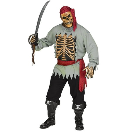 Skeleton Pirate Mens Adult Zombie Buccaneer Halloween Costume