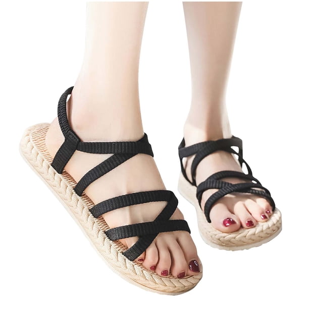 Alpargata de paja de imitación, parte inferior plana, ropa exterior, tendencia de playa, tacón plano, sandalias y zapatillas de moda para mujer Wmkox8yii nm6582