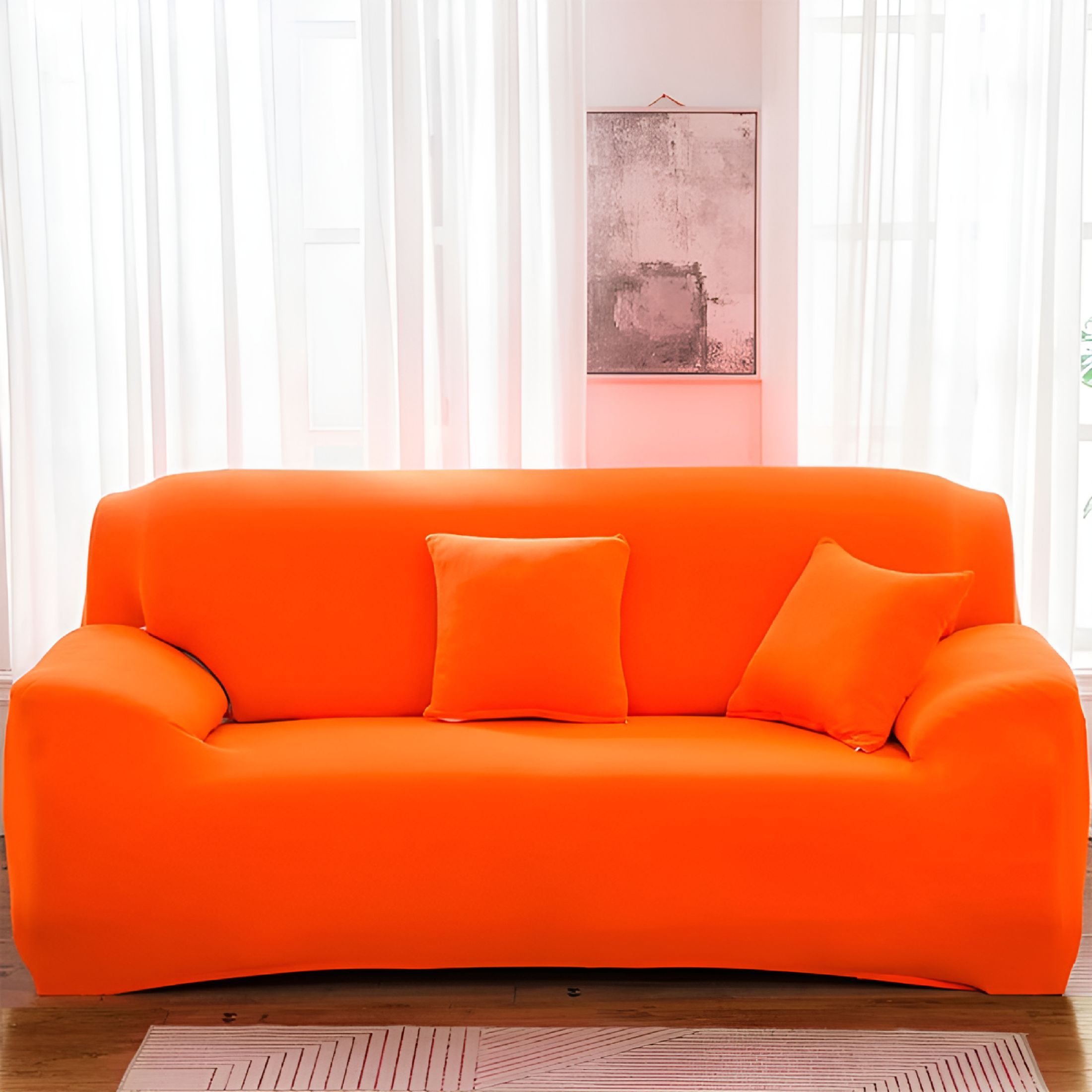 AUQ 2026 New Couch Cover for Living Room,2 Seater Stretch Furniture Protector,Dust-Proof Loveseat Cover - Elastic Fit,Machine Washable,Pet Friendly Home Decor （Orange）