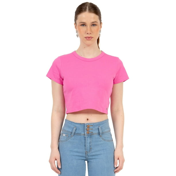 Playera Crop Básica Manga Corta Para Mujer Quarry Color Rosa Chicle