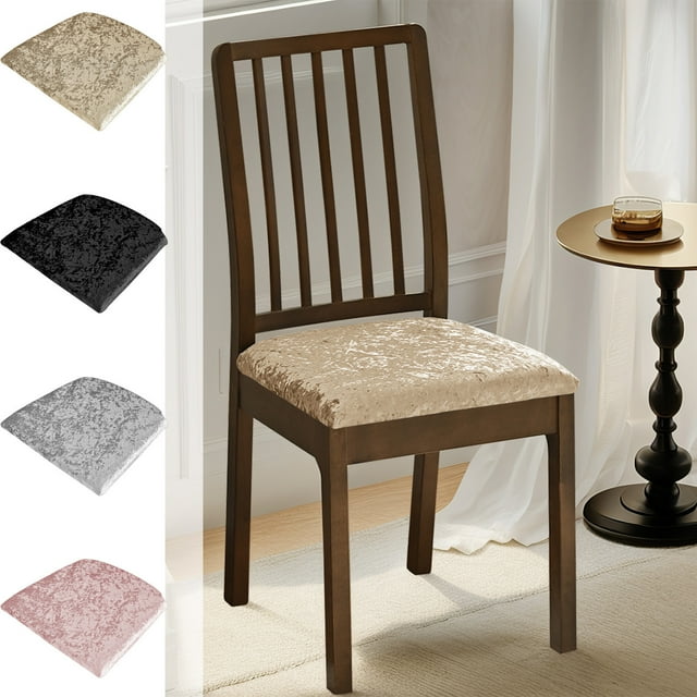 Funda de asiento de terciopelo elástico – Funda elástica antideslizante para taburete de comedor con correas, poliéster sólido brillante, resistente para sillas de 12-18", decoración de hotel