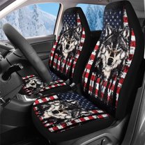 Uorisanigo Car Seat Covers 2 PCS Plush Front Seat Covers USA Flag Wolf Automotive Vehicle Seats Cover for Cars Interior, Universal Fit for Cars, Sedans, Trucks, SUVs