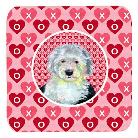 Carolines Treasures LH9171FC Old English Sheepdog Valentines Love and Hearts Foam Coasters- Set - 4