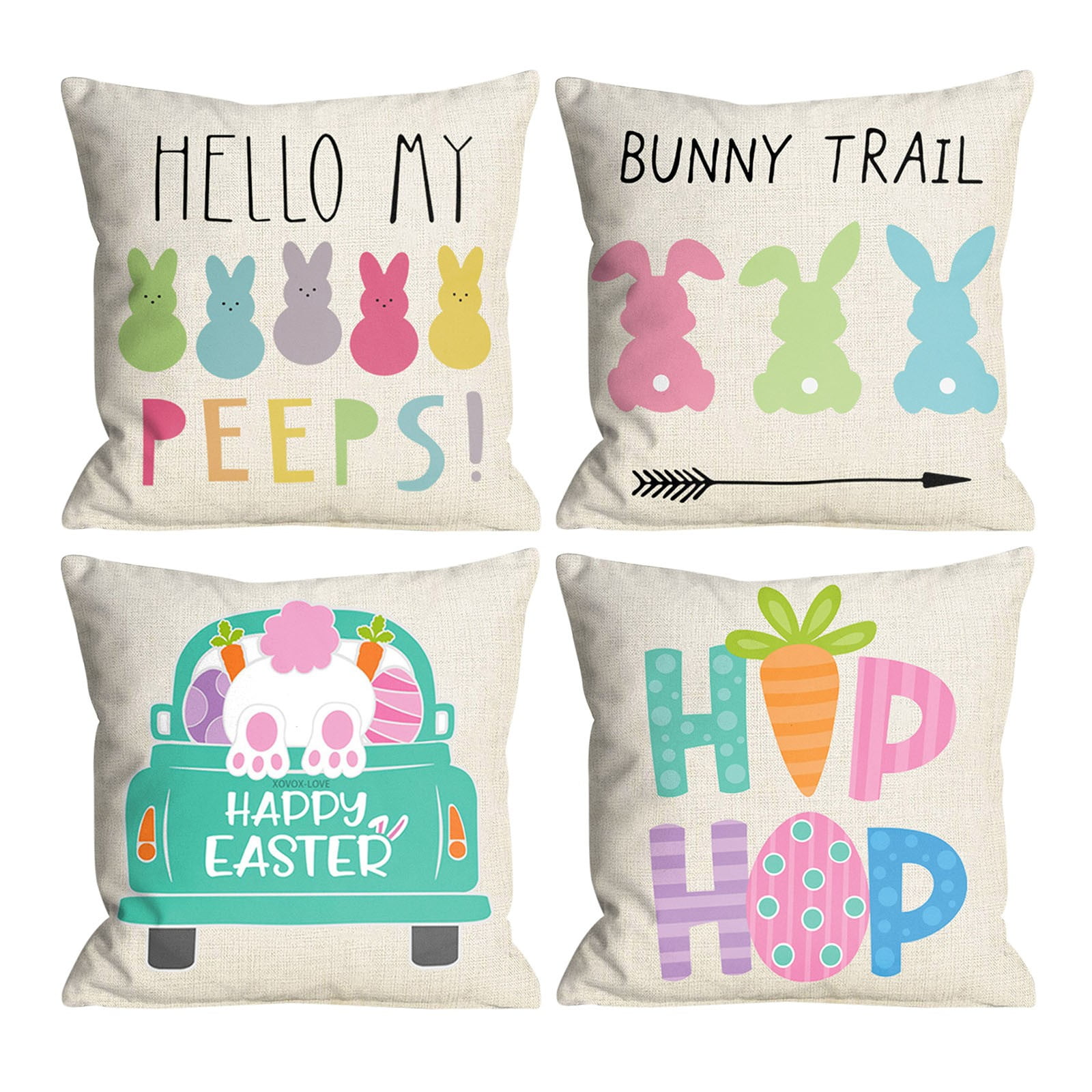 Pillow Covers 4 PCS Easter Rabbit Throw Pillow Covers 18 X 18 Inch