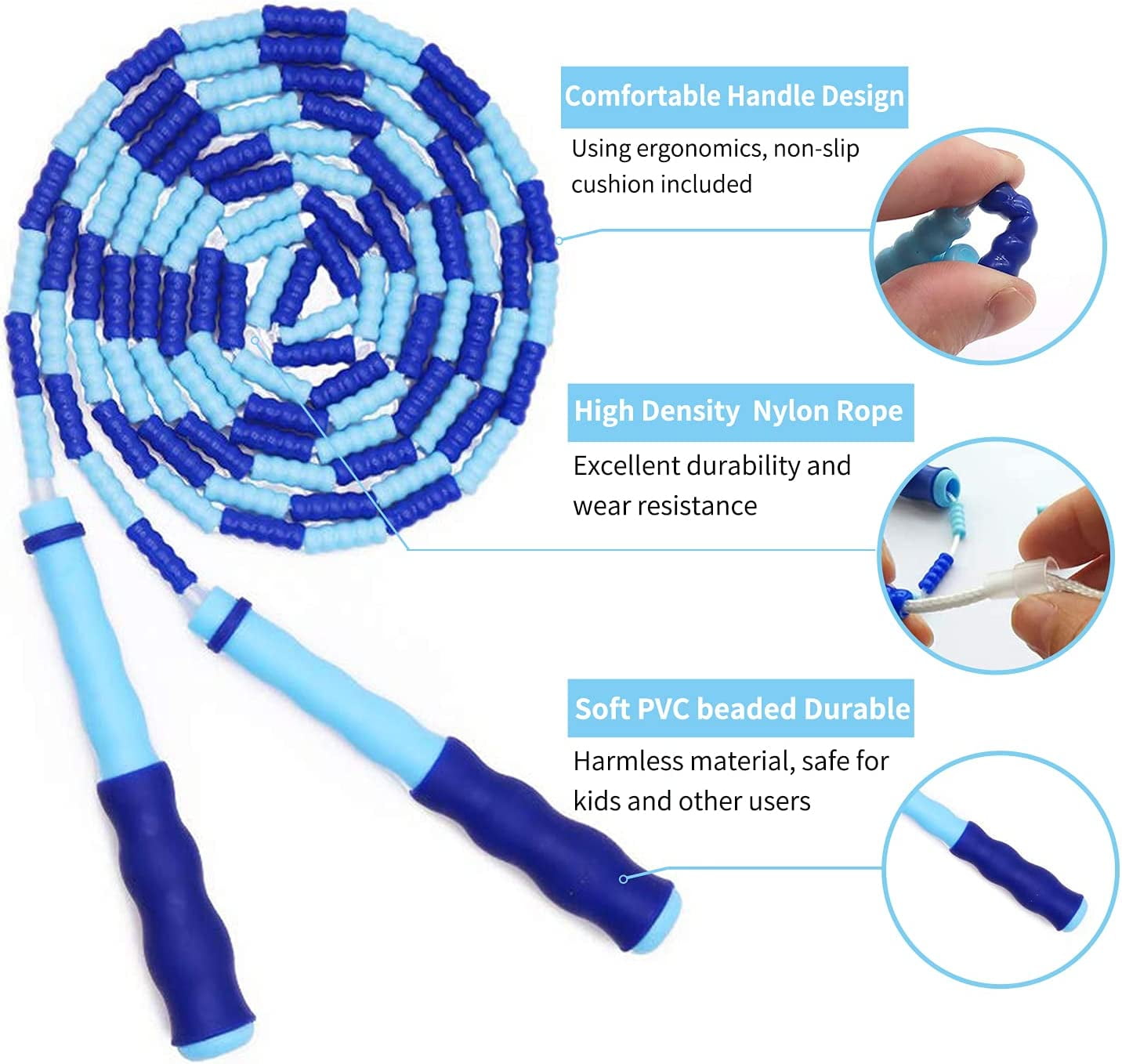 Jump Rope, Adjustable Length Tangle-Free Segmented Soft Beaded Skipping Rope, Fitness Jump Rope for Kids, Man, and Women Weight Loss 9.2 Feet