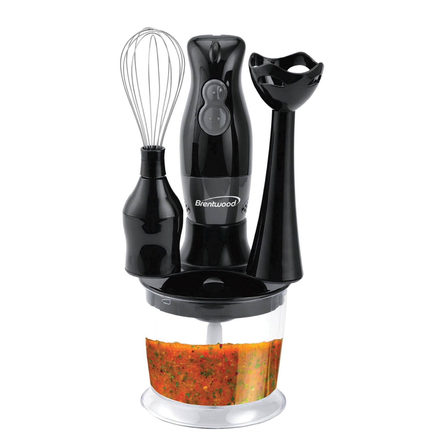 Brentwood 2-Speed Hand Blender and Food Processor with Balloon Whisk, Black