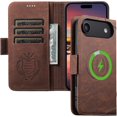 thumbnail image 1 of Leather Magnetic Wallet Case for iPhone17 Pro Max Compatible with MagSafe & Wireless Charging, 3 Card Slots & ID Holder, Kickstand, 360° Military Shockproof Protection Premium Brown, 1 of 9