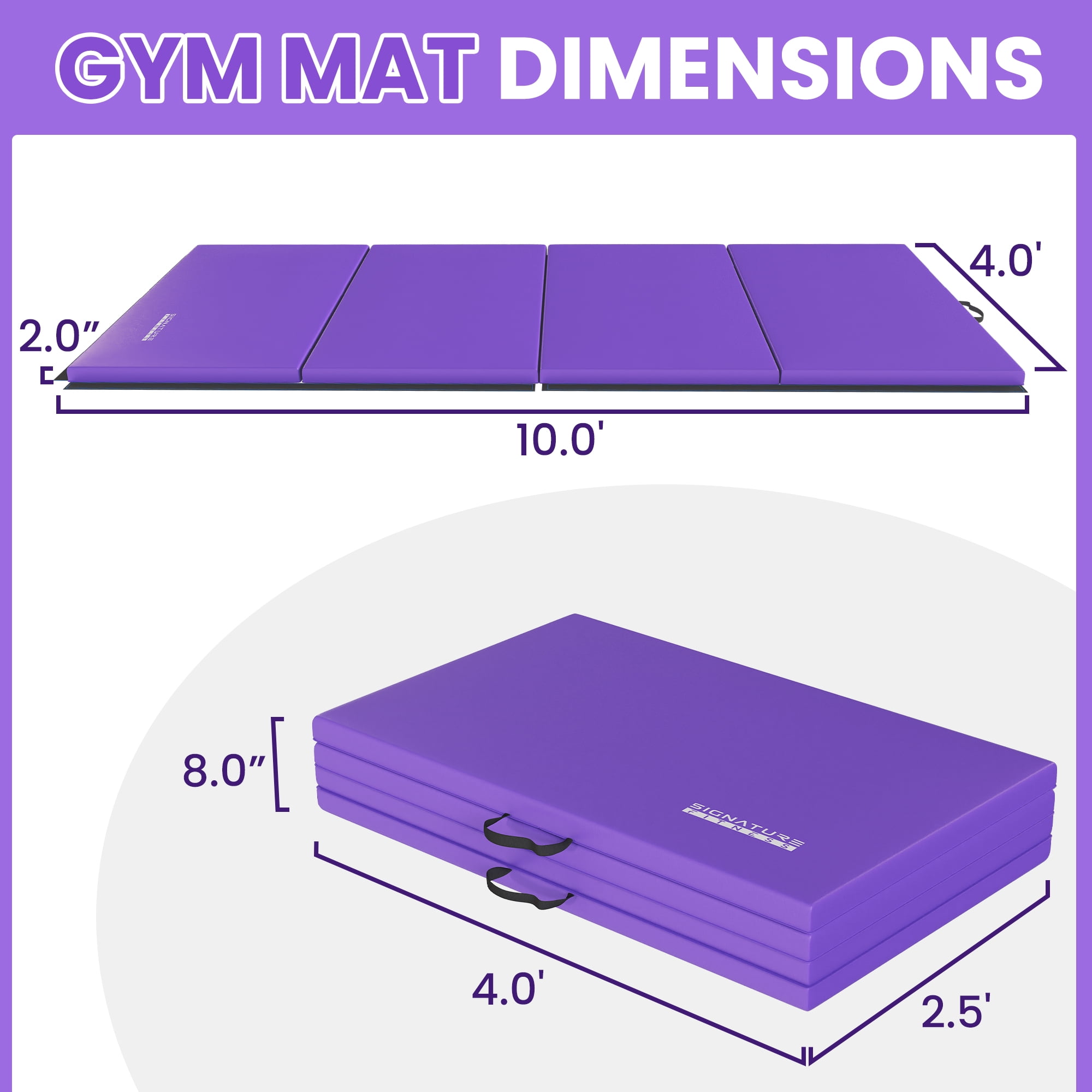 BalanceFrom Folding Exercise Mat, 10ft x 4ft Four Fold Exercise Mat with Carrying Handles for Yoga, MMA, Gymnastics and Home Gym Protective Flooring, 2-inch Thick, Purple