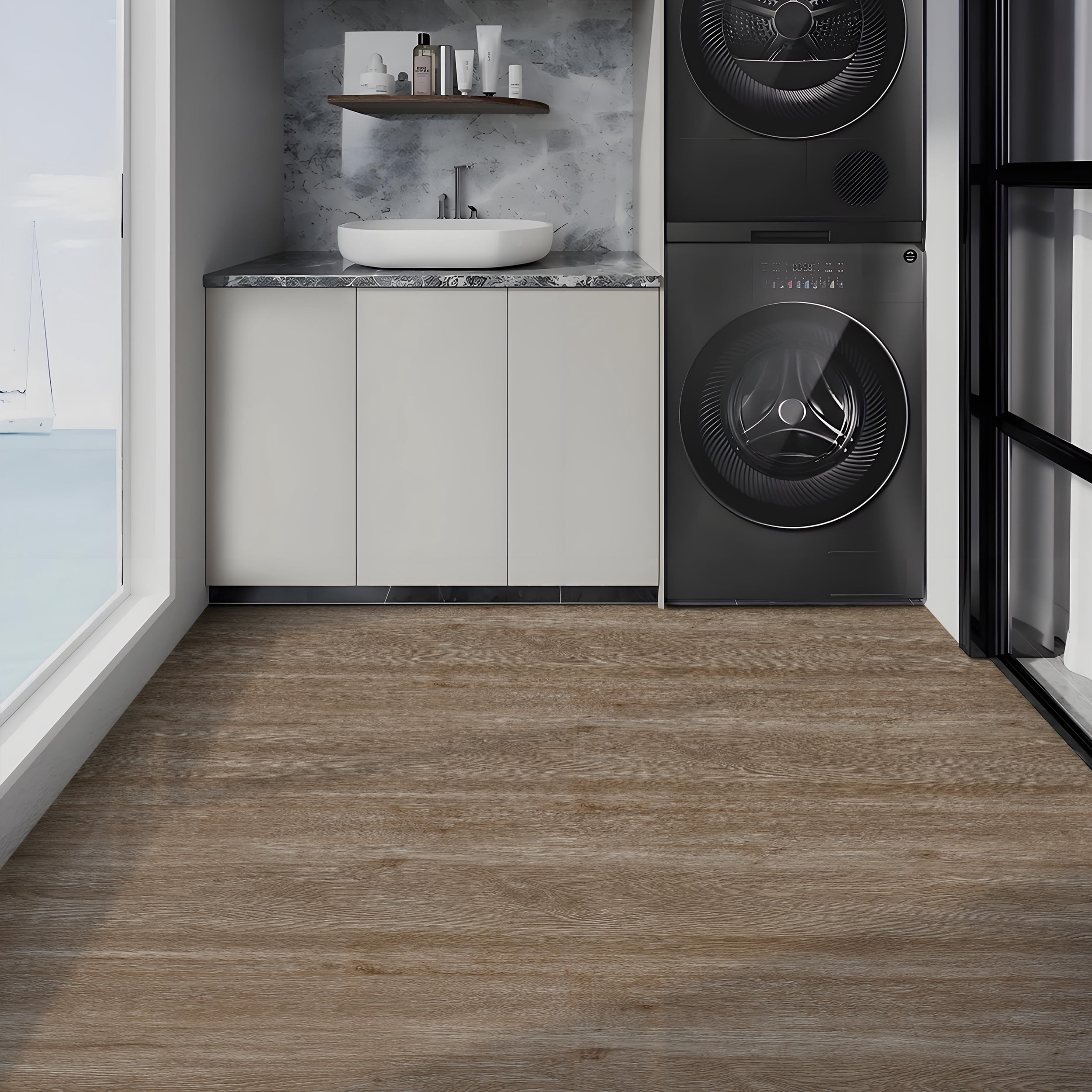 Abyssaly Vinyl Peel and Stick Flooring tile 15.7" x 118", Covering Area 12.92 Sq.ft, Self-Adhesive Floor Tile Light Brown Wood Grain Look for Home Decoration