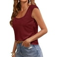 thumbnail image 2 of Summer Cap Sleeve Women Solid Color Scoop Neckline Casual T-shirt Simple Tops, 2 of 5