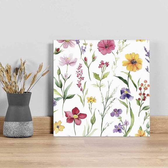 Spring Flowers Wall Art Painting on Canvas, Pastoral Botanical Blossom Floral Canvas Art Home Prints Wall Art Framed Modern Artwork for Living Room Bedroom Wall Decor 8x8in