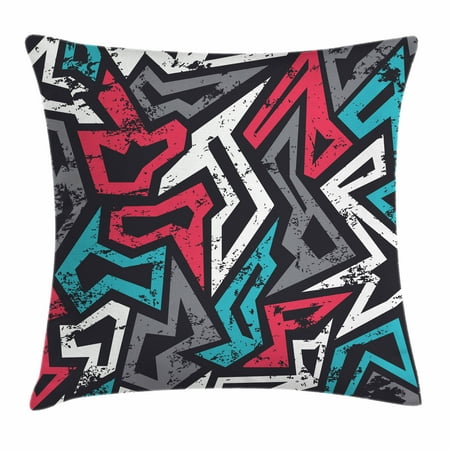 Grunge Throw Pillow Cushion Cover, Abstract Shapes in Graffiti Art Style Underground Hip Hop Culture Funky Street Wall, Decorative Square Accent Pillow Case, 16 X 16 Inches, Multicolor, by