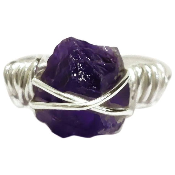 Natural Amethyst Ring, Rough Amethyst Gemstone Ring, Feb Birthstone, Wire Band, 925 Sterling Silver, Womens Ring, Christmas, Thanksgiving, Handmade, Statement Jewelry, Rough Gemstone Jewelry