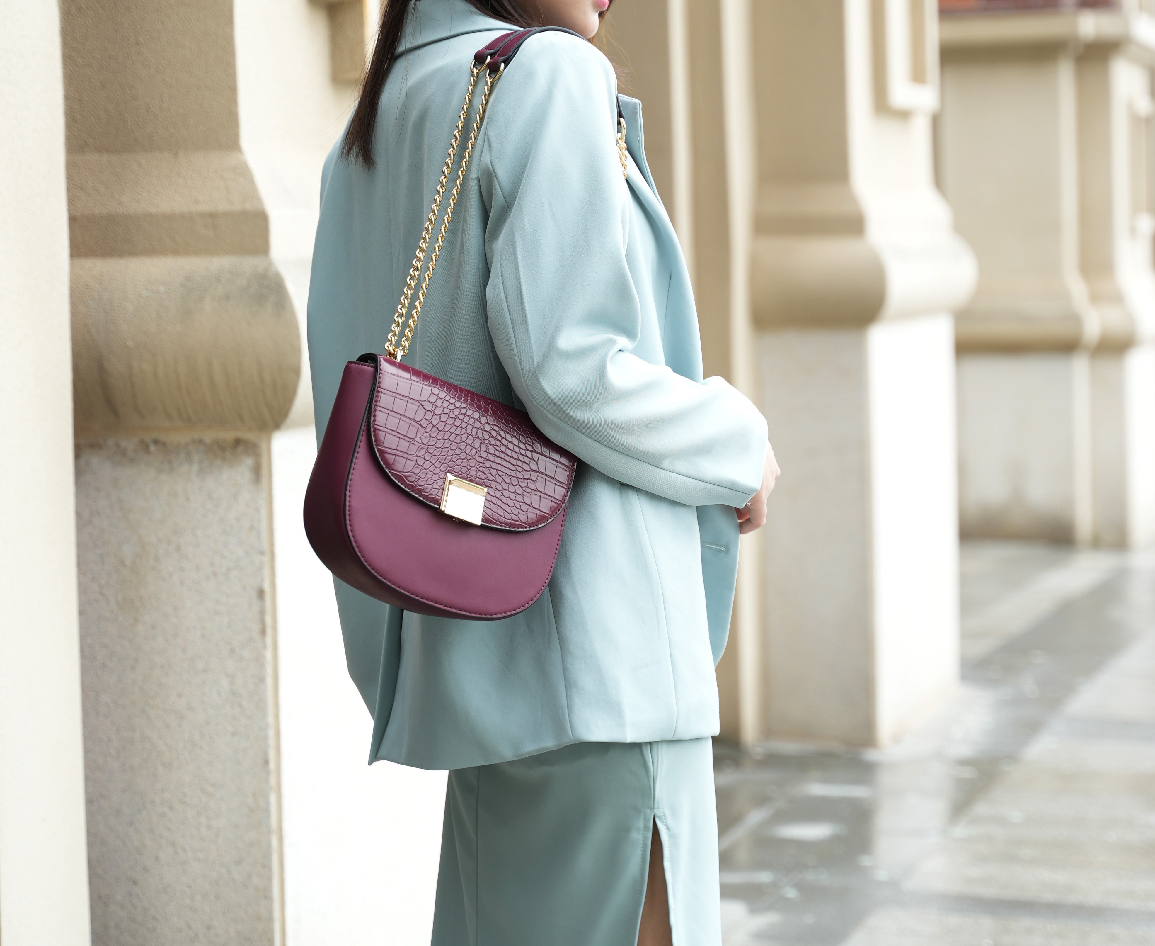 MKF Collection Brooklyn Women's Shoulder Bag, Crocodile Embossed Vegan Leather by Mia K. - Pink