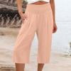 thumbnail image 1 of Pantalons en Lin pour Femmes Mode Été Pantalons Larges Taille Haute Pantalons Droits Pantalons Décontractés Capris pour Femmes Été Décontracté Liquidation, 1 of 5