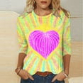 thumbnail image 2 of Deals 3/4 Length Sleeve Womens Tops for Valentines Day Shirts Cute Tie-Dye Heart Plus Size Basic T-Shirts, 2 of 5
