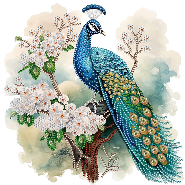 Pintura de diamante 5D parcial con forma especial, taladro, flor, árbol, pavo real, arte, 30x30cm