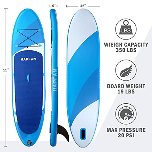 20L Dry Bag Yoga Hapfan Inflatable Stand Up Paddle Board 11’ x 32” x 6” w/High Pressure Electric Pump Anti-Sink Paddle 350lbs Capacity for Adult Cruising All Around SUP Board w/Wide Stance 