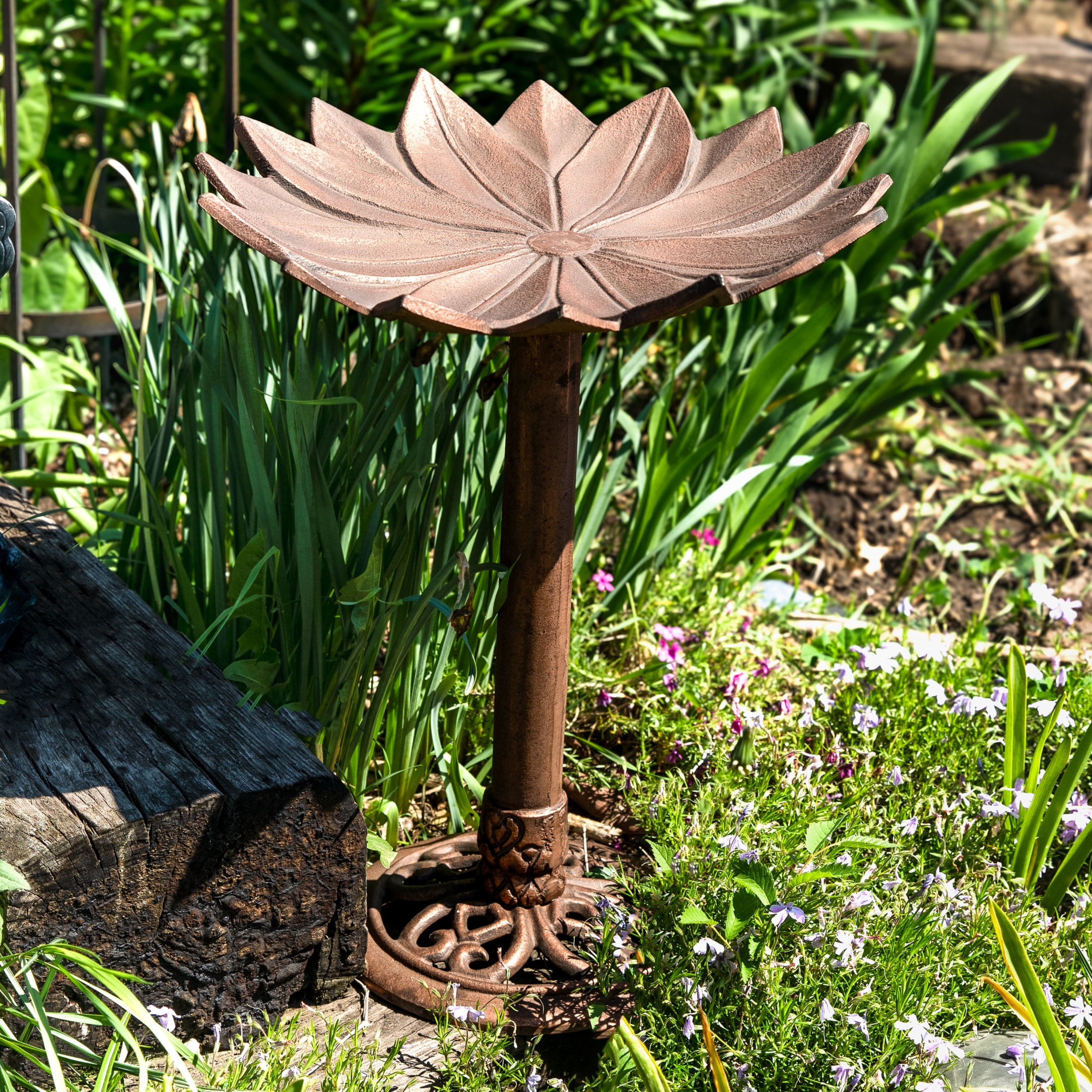 Sunnydaze Garden Lotus Freestanding Cast Aluminum Outdoor Bird Bath, Copper Patina