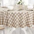 thumbnail image 3 of Home Bargains Plus Round Fabric Tablecloth, Country Rustic Buffalo Plaid, 70 Inch, Indoor Outdoor Easy Care Dining Table Cover, Checkered Cottage Gingham, Sand, 3 of 4