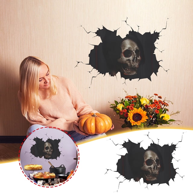 Boovnll Wall Decor, Halloween Broken Wall Broken Wall Skull Halloween Window Glass Decorative Wall Sticker, Home Decor, Wall Art, Wall Art for Living Room