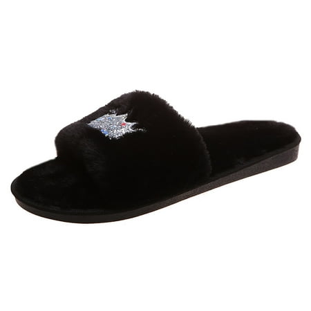 

ZTTD Open Toe Slippers for Women Indoor Cozy Memory Foam Womens House Slippers Summer Slip On Comfy Soft Flannel Womens Bedroom Slippers Slide Breathable Black