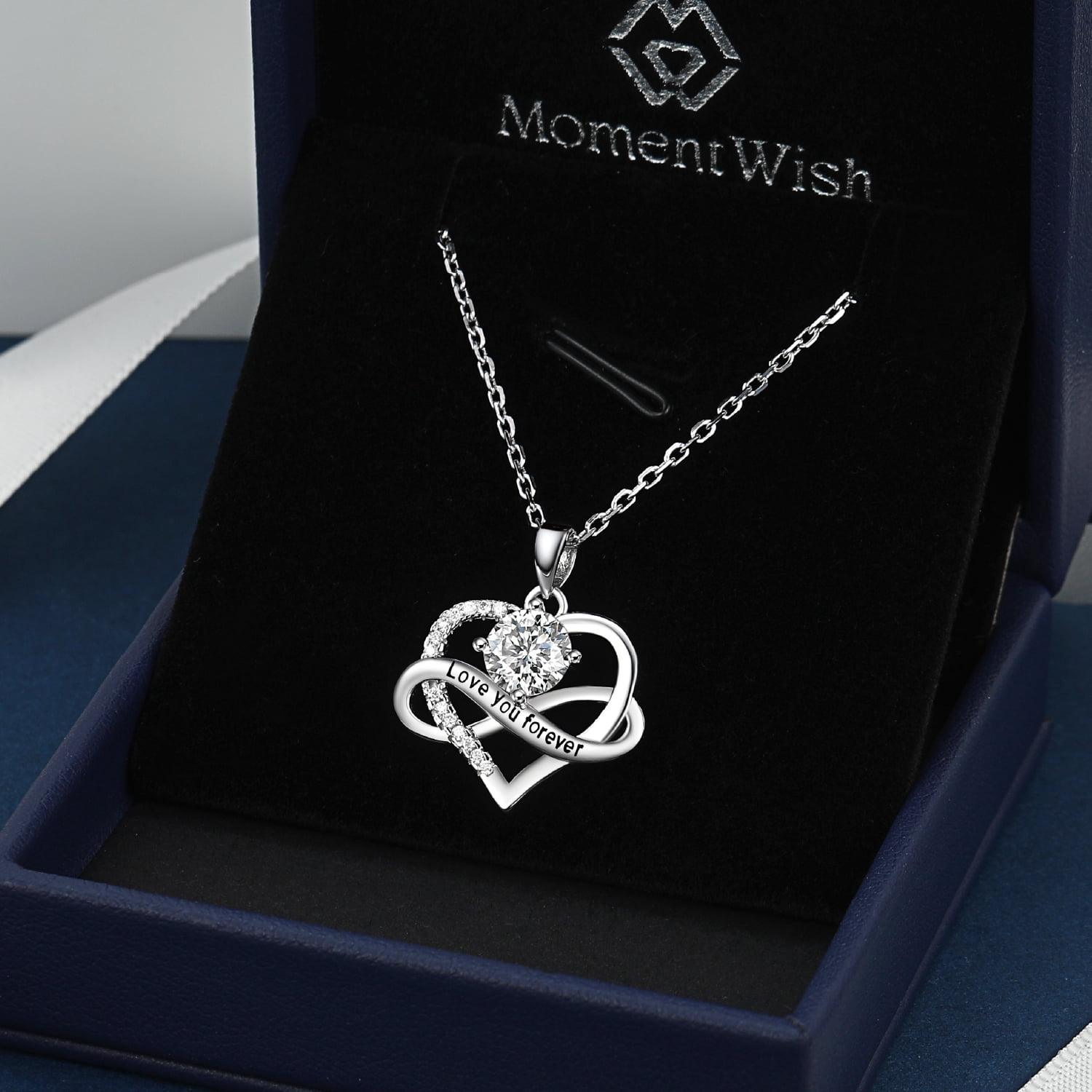 MomentWish Infinity Heart Pendant Necklace for Women 1 Carat Simulated Diamond Necklace Valentines Anniversary Graduation Gifts for Her