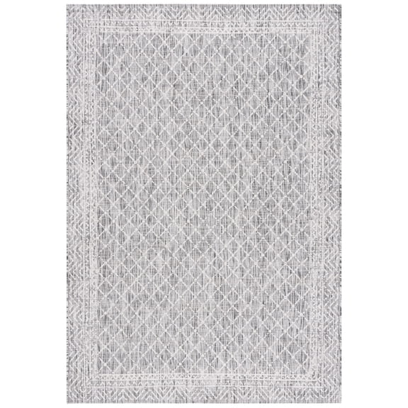 SAFAVIEH Courtyard Frazier Geometric Indoor/Outdoor Area Rug, Light Grey/Dark Grey, 5'3" x 7'7"