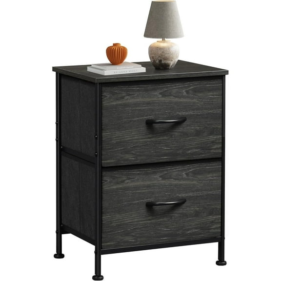 Night Stand, Small Dresser with Drawers, Dresser for Bedroom with 2 Fabric Drawer, Black Bedside Table End Table, Dorm Nightstand, Closet Organizer, Charcoal Black Wood Grain Print