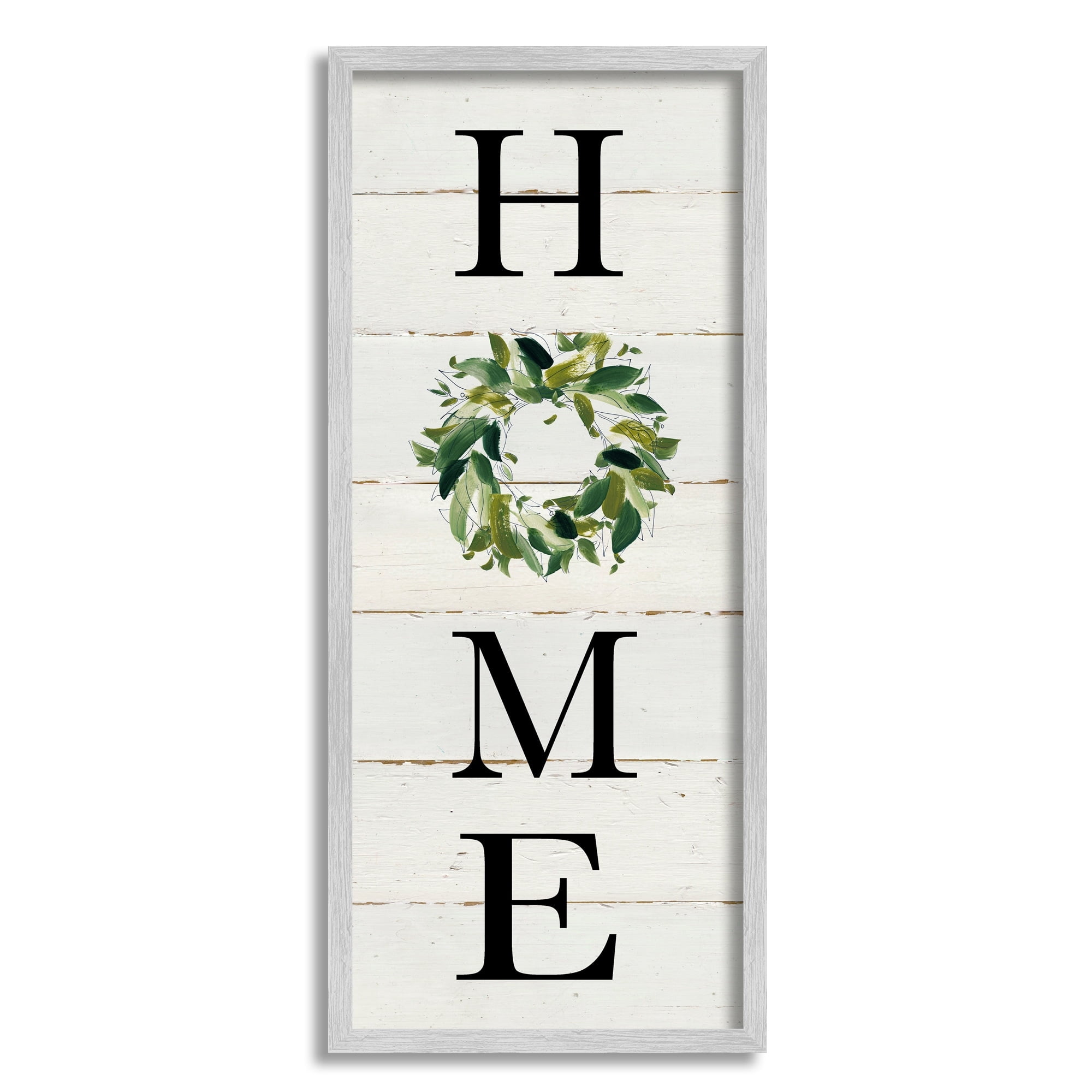 Stupell Industries Home Vertical Phrase Green Leaf Wreath Family Typography, 10 x 24, Design by Carol Robinson