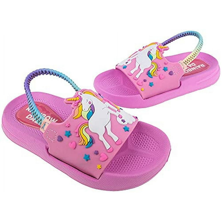 Rainbow Daze Girls Slide Sandal, Unicorn Molded Slides With