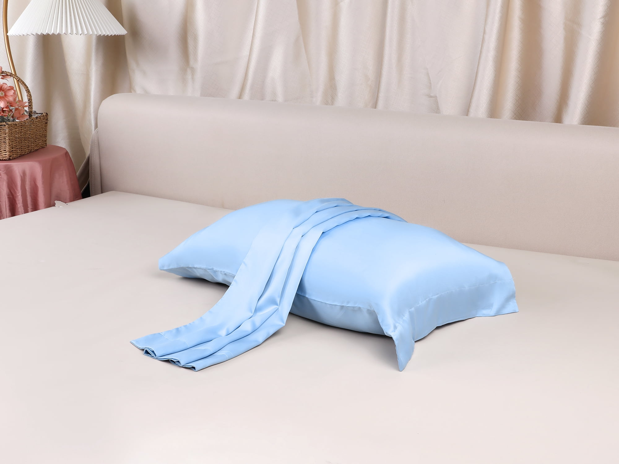 Unique Bargains Satin Pillow Cases Set of 2 Cooling Pillow Covers Queen Sky Blue