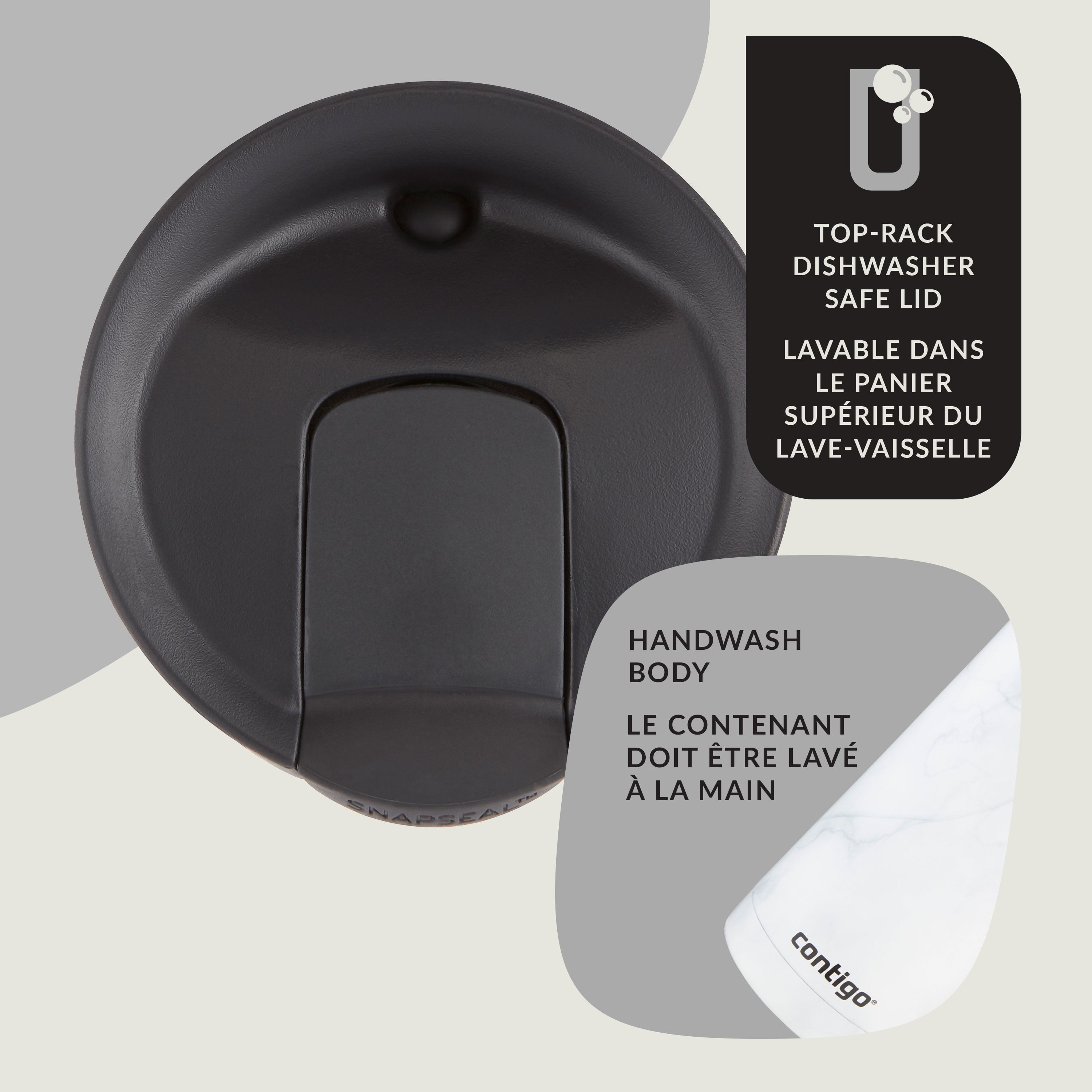 Tasse de voyage isotherme Contigo Huron 2.0 Couture, acier inoxydable, 591 mL (20 oz), couvercle SNAPSEAL, marbre blanc