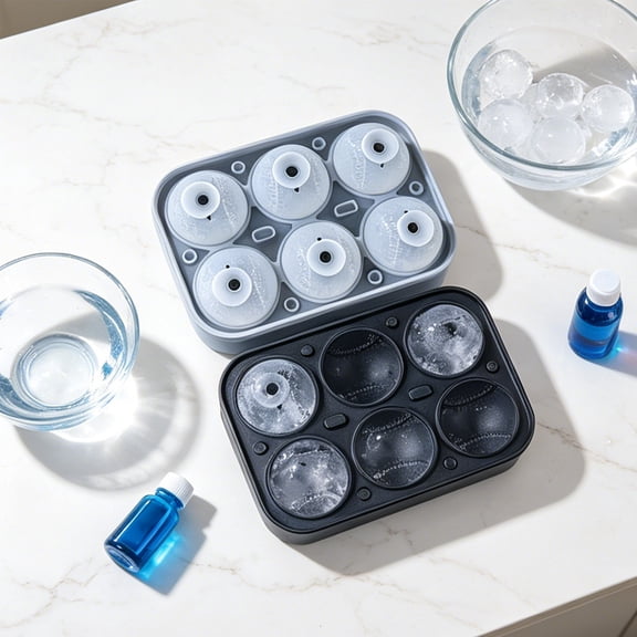 Baseball Ice Cube Tray with 6 Ball Compartments for Cocktails Soda and Summer Drinks Reusable Plastic Kitchen Freezer Mold