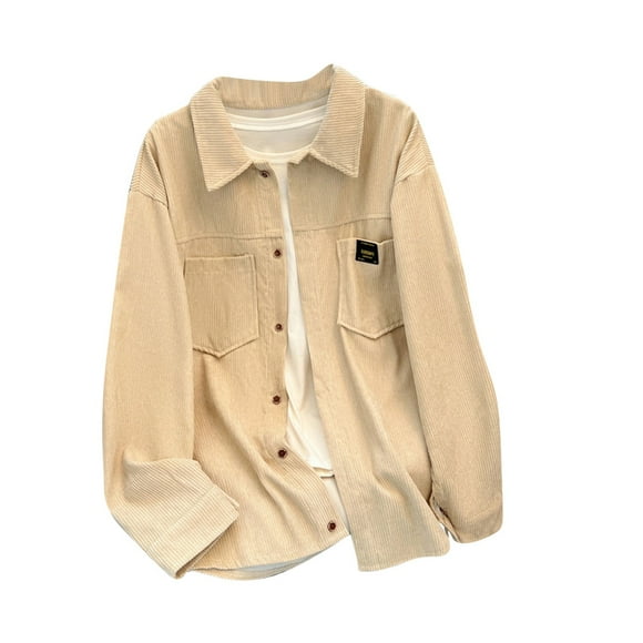 Bwiyojiz Fashion Men's Clothing Long Sleeve Shirts Casual Corduroy Sleeved Shirt Workwear Pocket Loose Coat Lapel Top/shirt for Hauls, Sizes M-X5