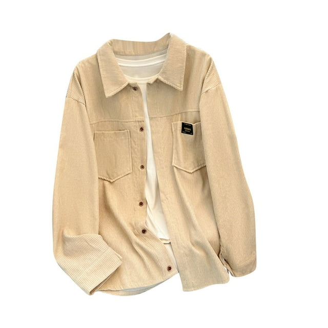 pstuiky Camisas para hombre de manga larga, Camisa de pana de manga larga para hombre, ropa de trabajo, camisa informal holgada con bolsillo, abrigo de hombre, camisa de manga larga con solapa. l